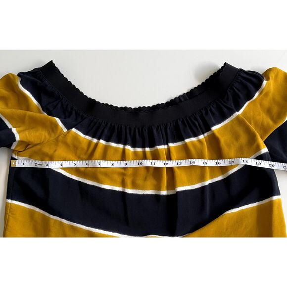 Zara Navy Blue and Mustard Stripes Off The Shoulder Top XS - Picture 4 of 7